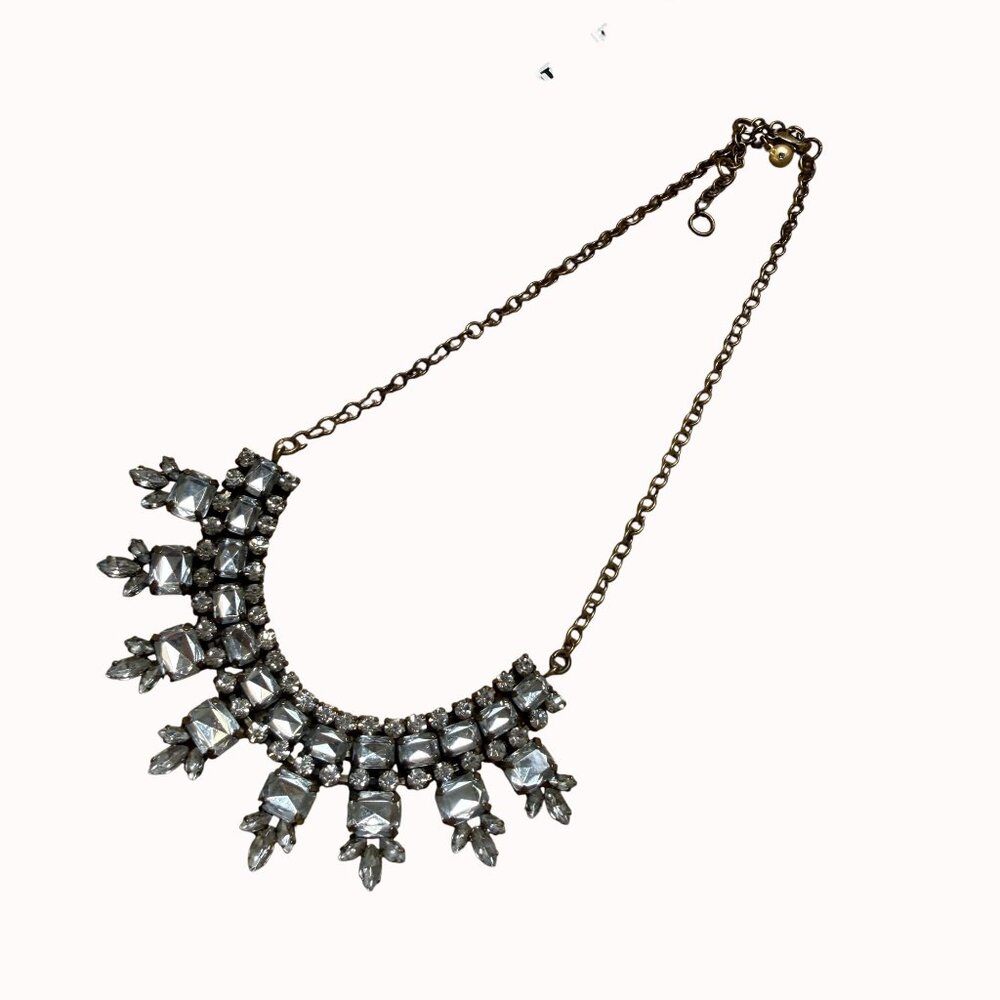 J.Crew Crystal Statement Necklace Antique Bronze Chain Geometric Cluster Design